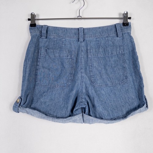 Pantalones Cortos Talbots Para Mujer 6 PETITE Azul Mezcla de Lino Ligeros Cambray Puños - Imagen 3 de 9