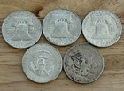Lot of 5 Half Dollars Three 1963 Franklin (3) And Two 1964 Kennedy (2) Silver