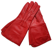 Men's Medieval Renaissance Long Arm Cuff Leather Gloves Color Red Size XL