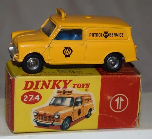 Vintage Dinky No. 274 AA Mini Van Yellow Patrol Service in Original Box Diecast