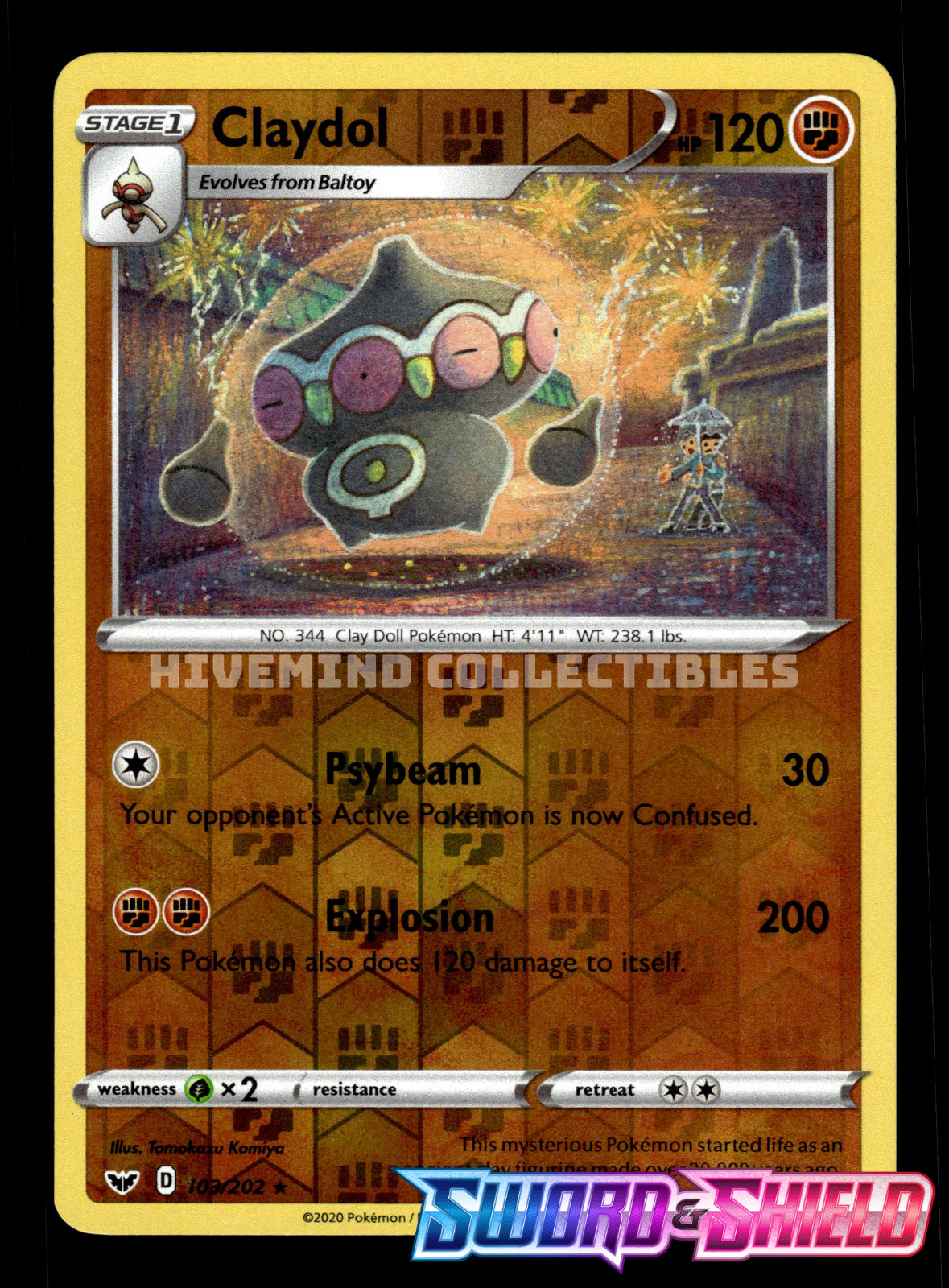 Claydol 103/202 SWSH Base Set Reverse Holo Pokemon Card