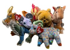 TY Beanie Babies - Lot Of 6 - Zodiac - Rooster, Goat, Horse, Dragon, Dog, Rat