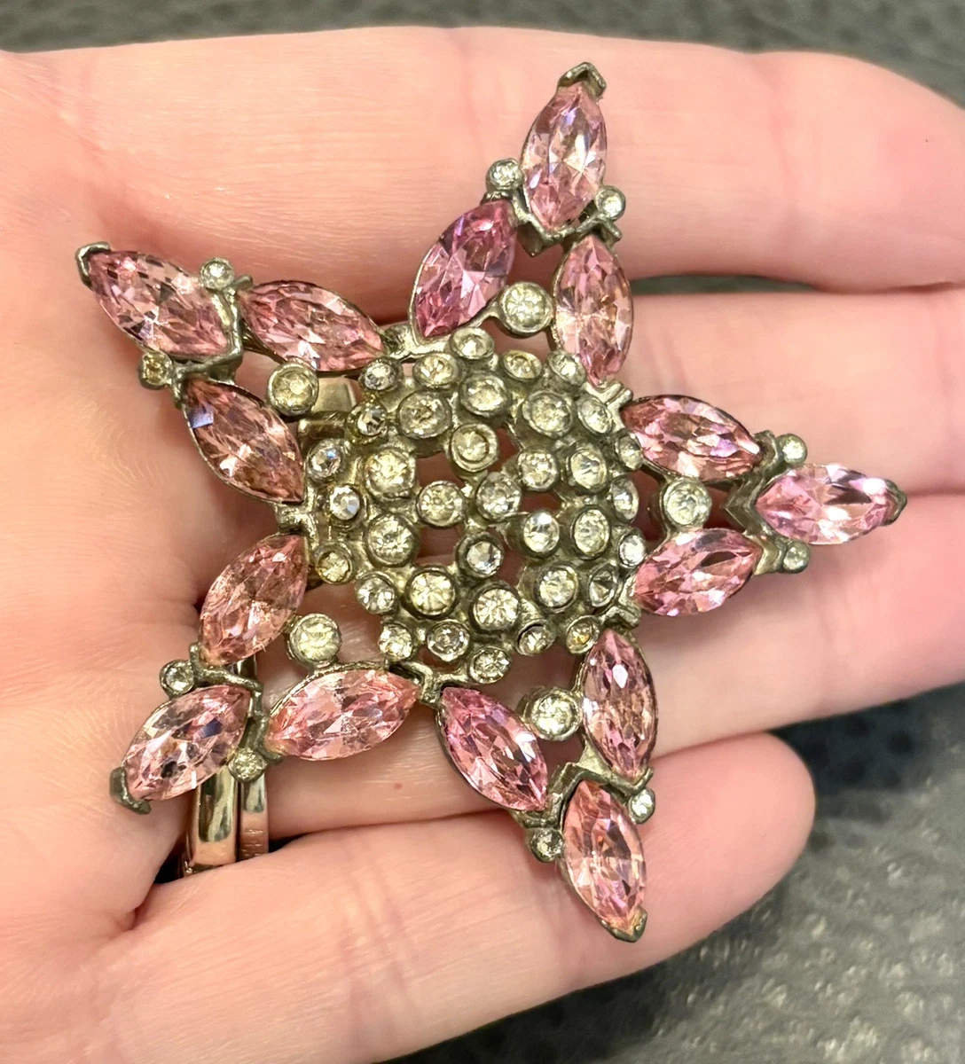 Broche Vintage Fleur Marguerite En Strass Tourmaline Rose – Métal Argenté, Bijou De Mode