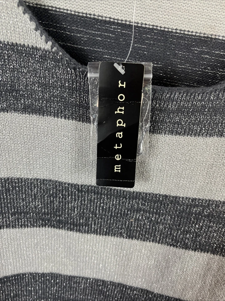 METAPHOR 闪耀灰色炭黑色条纹轻便毛衣 XL 长袖复古 — 第 3/4 张图片