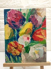 Original oil painting Tulips Bouquet Flower Still life Artwork Floral art 9x7
