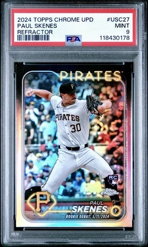 2024 Topps Chrome Update #USC27 Paul Skenes RC Rookie Debut Refractor PSA 9 MINT