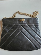 Vintage And Black Quilted Leather Shoulder Bag Gold Chain Strap
