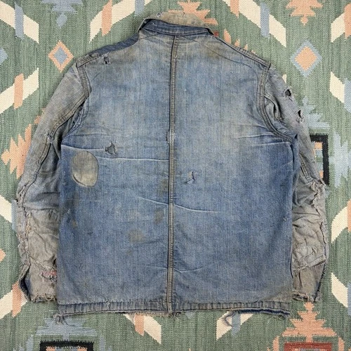 Vintage 1930s WW2 Faded Distressed Thrashed Lined Chore Jacket Workwear XL image 11