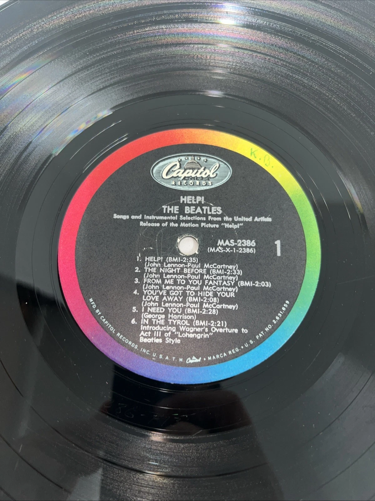 The Beatles HELP! Vinyl LP 12" MAS-2386 Record Album Capitol 1965 No Org. Sleeve