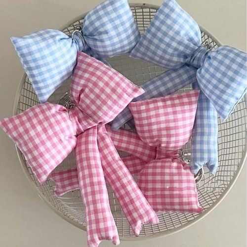 Cotton Filled Bow Bag Pendant Grid Y2k Bag Hanging 3D Bowknot Keychain Daily - Picture 4 of 16