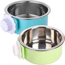 2 Pack Hanging Dog Bowls with Removable Stainless Steel Feeder for Kennel Cage