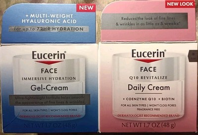 2 EUCERIN FACE IMMERSIVE HYDRATION GEL-CREAM & Q10 REVITALIZE DAILY CREAM! 1.7OZ