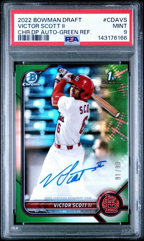Bowman 2022 Draft Victor Scott II Chrome Auto Green Refractor /99 CDA-VS PSA 9