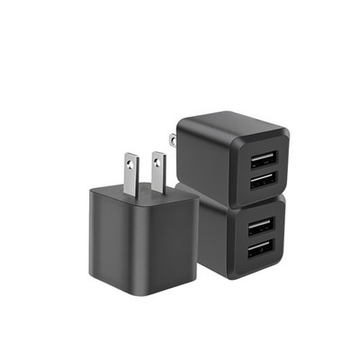 REKNA USB Wall Charger, Dual Port Cube Power Adapter Charger Plug black 