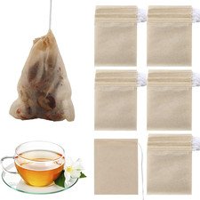 Tea Filter Bags 300 Pcs Unbleached Paper Drawstring Disposable Loose Tea Beige 0.04 per strip