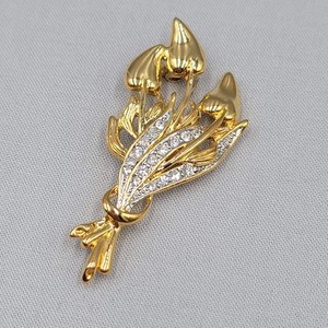 Authentic Vintage Flower Bouquet Brooch Rhinestone Gold Plated 2.25"