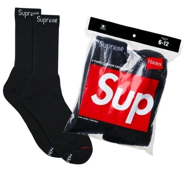 Chaussettes équipage SS25 Supreme Hanes (lot de 4) chaussettes noires en coton neuves jamais ouvertes