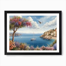 Dipinto olio di Coas mediterraneo con cornice wall art poster stampa su tela quadro