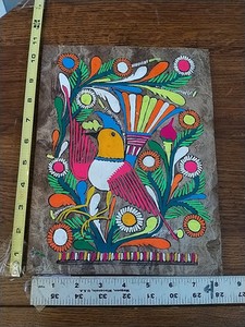Parrot Folk Art Original Mexican Scenery Multicolor Full Fluorescent Bird Old 