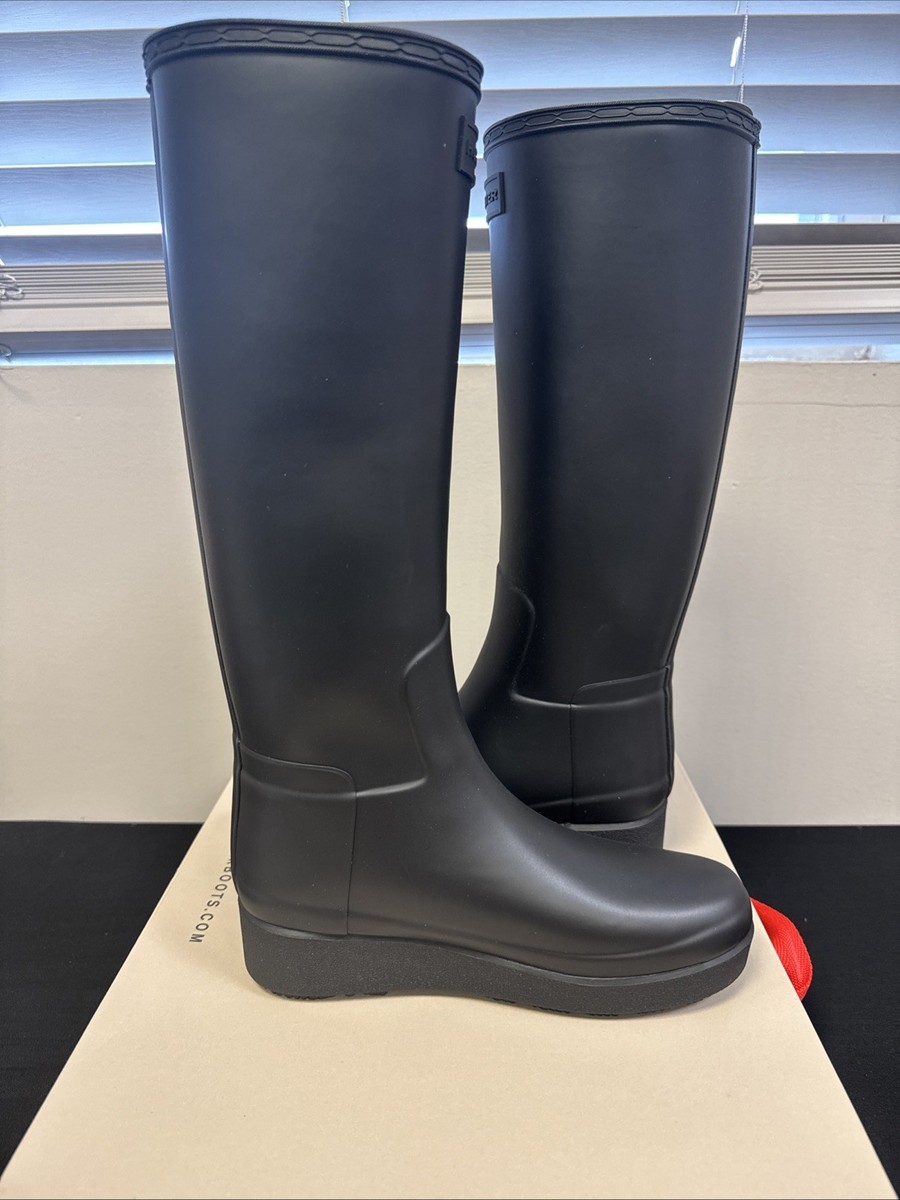 Hunter Original Refined Creeper Tall Rain Boots Black Matte Size 6
