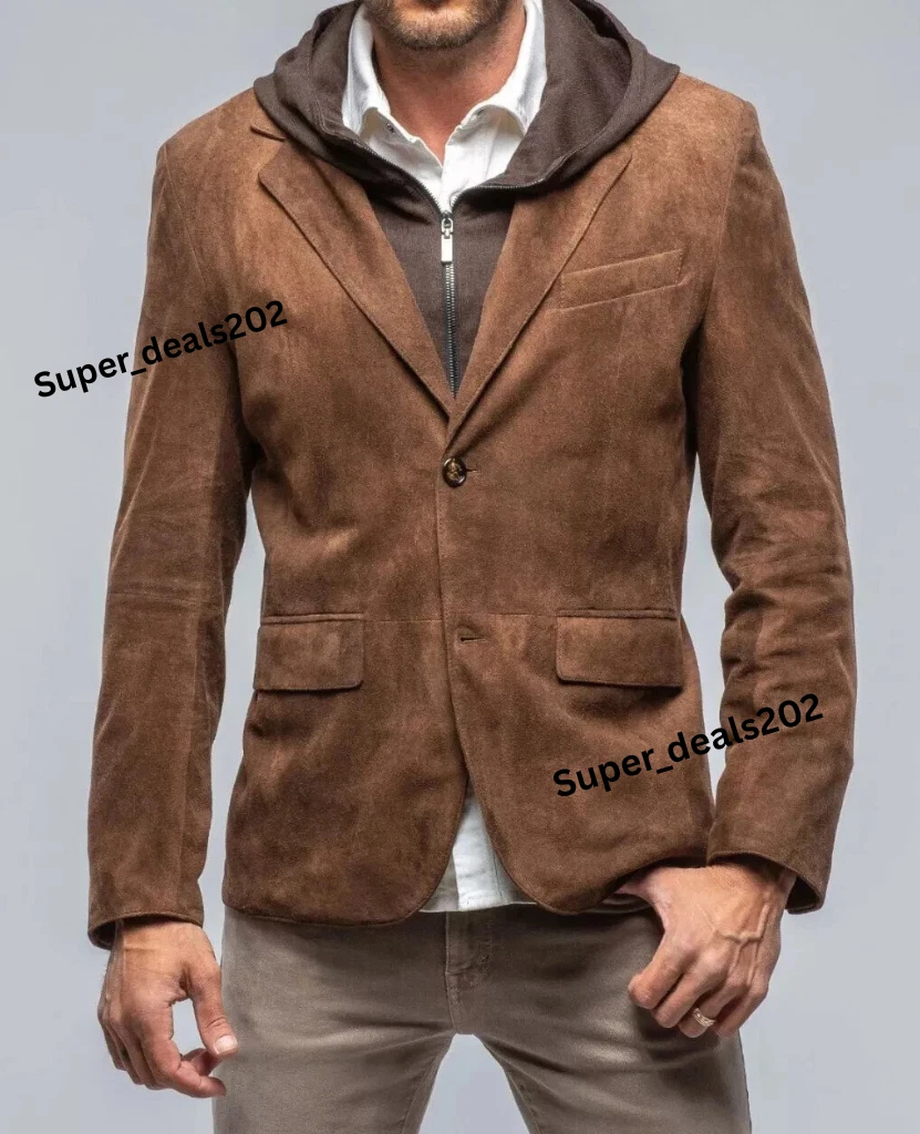 Men's Suede Lambskin Leather Blazer Brown Formal Casual Fashion Handmade Jacket