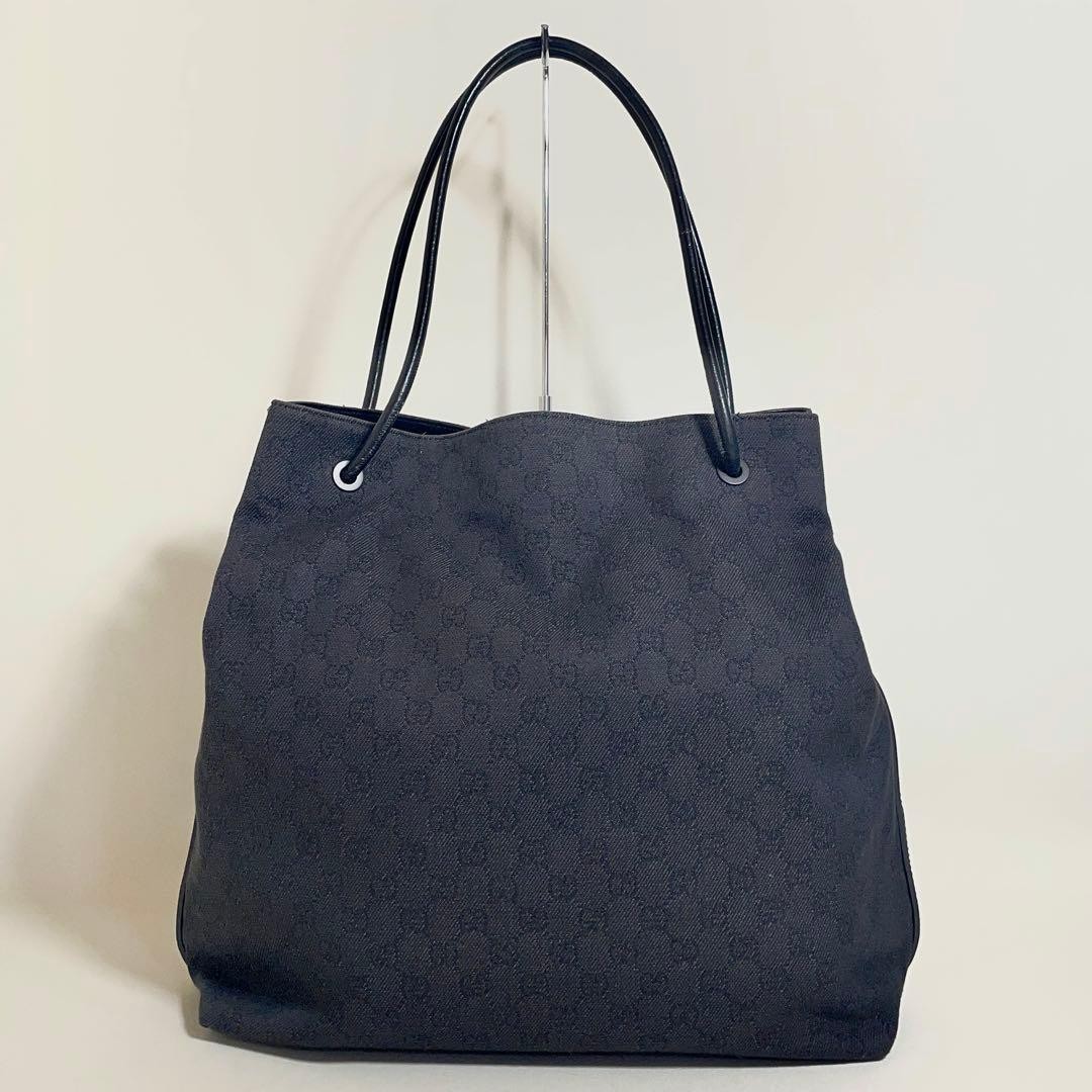 Gucci GG Canvas Tote Bag Black Leather Trim Excellent Condition