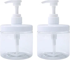 Pump Bottle Dispenser Plastic Refillable Bottles Wide Mouth Jar Style Empty Bath