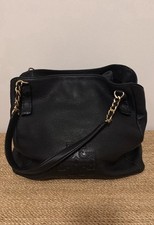 Tory Burch Harper BLACK Pebbled LEATHER Gold Chain TOTE BAG.