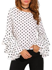 Damen-Top mit Gepunkteten Glockenärmeln, Übergröße, Chiffon-Hemd-Oberteile 9825