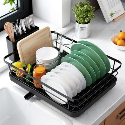 Escurridor De Platos En Acero Inoxidable Con Soporte Para Cubiertos Negro