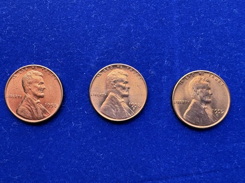 3 Coin Set BU Lincoln Wheat Cent Brilliant Uncirculated Penny FREE SHIPPING