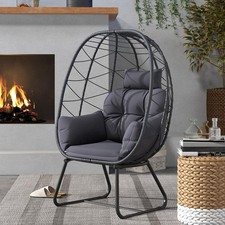 PE Wicker Egg Chair Indoor Outdoor Lounge Chair Patio Basket Chair w/Cushions