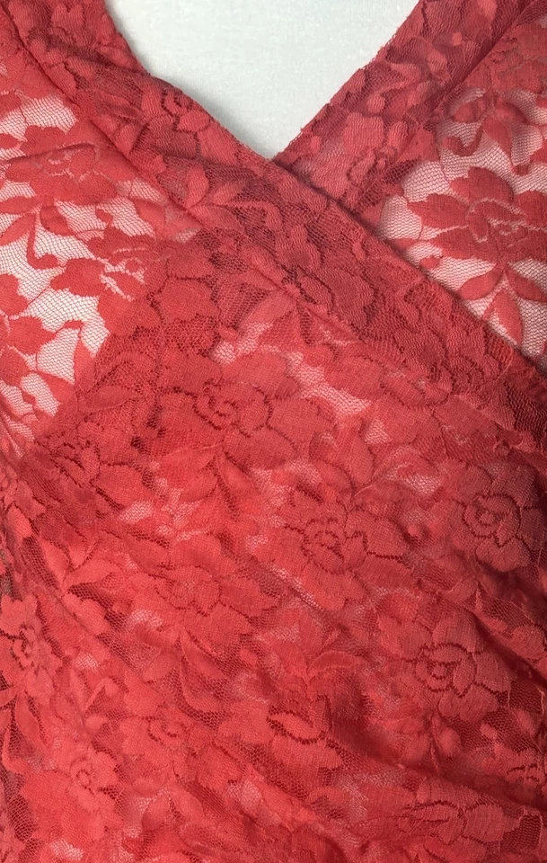 Y2K Sheer Lace Coral Feminine Romantic Top Vanity Sz M 2000s Indie Sleaze Party - Image 4 of 4