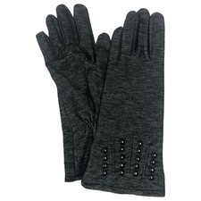 Womens Sleek Soft Black Speckled Studded Gloves