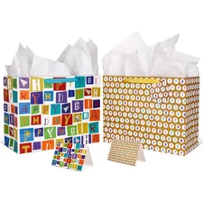 2-Pack 16.5" Extra Large Birthday Gift Bags with Tissue Paper Greeting Card