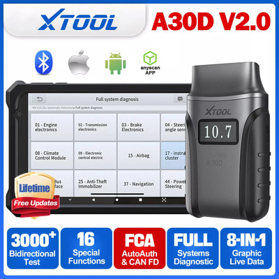XTOOL A30D Diagnosegerät KFZ Auslesegerät OBD2 Alle Systeme BT Für Android / IOS
