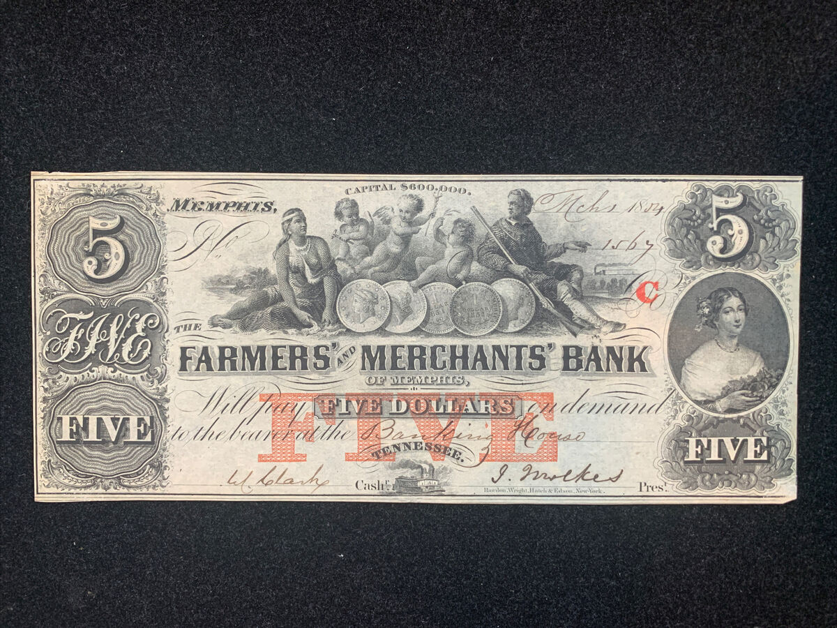 1854 Farmers & Merchants Bank, Memphis, Tenn. $5 Banknote 1854 Farmers & Merchants Bank, Memphis, Tenn. $5 Banknote