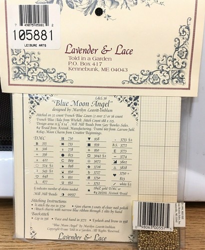 Lavender & Lace Victorian Cross Stitch Chart Blue Moon Angel Mill Hill Beads New - Picture 3 of 3