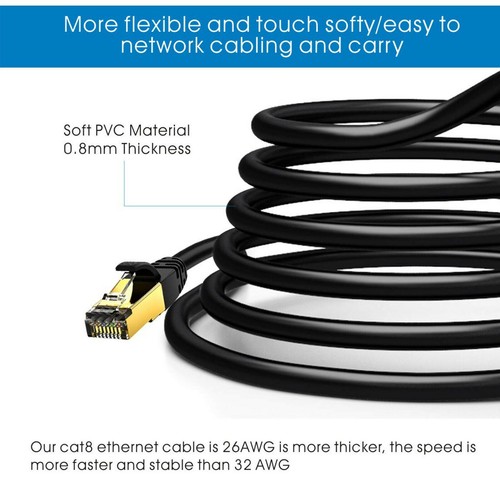 RJ45 Cat8 Ethernet Cable Network Gold Ultra-thin 40Gbps SSTP Patch LAN Lead Lot - Picture 4 of 12
