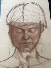 PORTRAIT FRAU GROSSE KREIDEZEICHNUNG ZEICHNUNG AUF PAPIER 42x59cm STUDIE