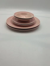 Vintage MCM Taylor Smith & Taylor Lu-Ray Pastels Pink Plate Set 6 Pcs