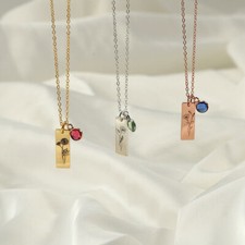 Personalized Birth Flower Necklace Birth Month Flower with Birth Stone Necklace