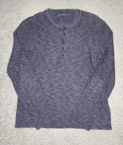 John Varvatos USA Tshirt Mens Medium Blue Henley Long Sleeve Lightweight