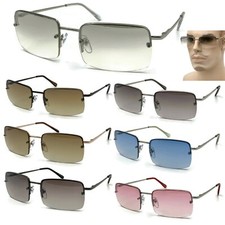 Rimless Rectangular Sunglasses Clear Minimalist Eyewear Small Spring Hinge Men