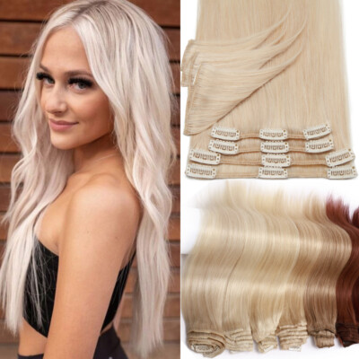 Clip In 100% Real Remy Human Hair Extensions Full Head White 12 14 16'' CLEARANCE