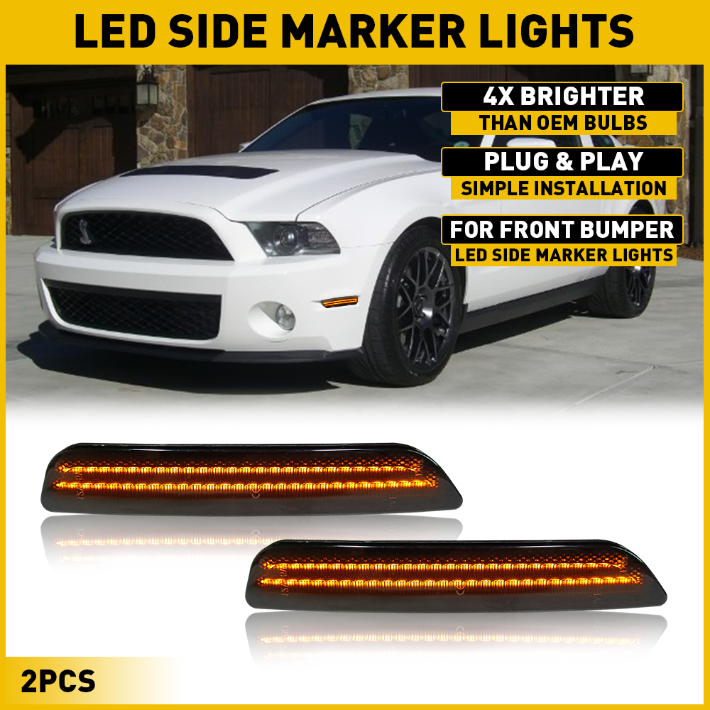 Smoke Lens Amber LED Bumper Side Marker Lights For 2010-2014 Ford Mustang