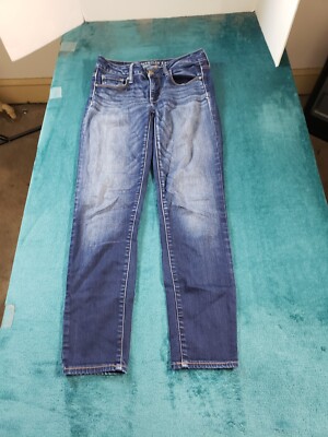 American Eagle Jeans Sz 2 Womens Blue Stretch Pants Ladies Mid Rise Skinny