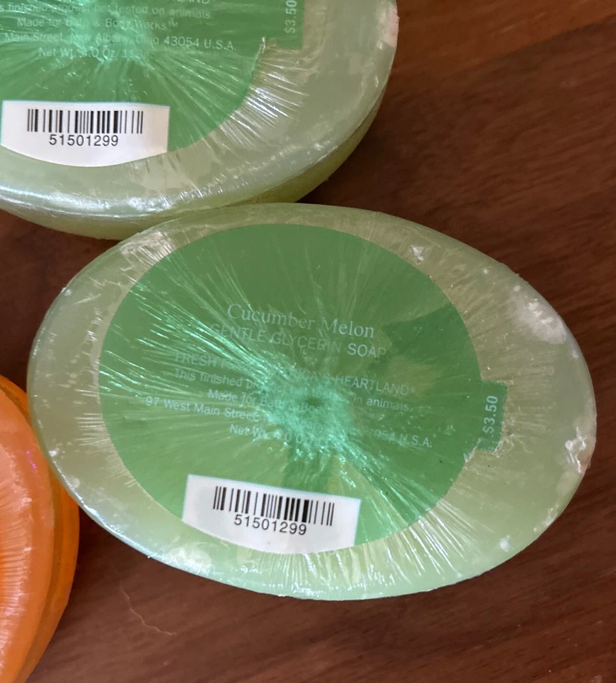 Vtg 4 Bath Body Works Gentle Glycerin Soap Bar Cucumber Melon Verbena Mandarin - Image 3 of 4