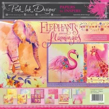 PINK INK DESIGNS 'ELEPHANTS & FLAMINGOS' 12x12" Paper Pad 24 Sheets Scrapbooking