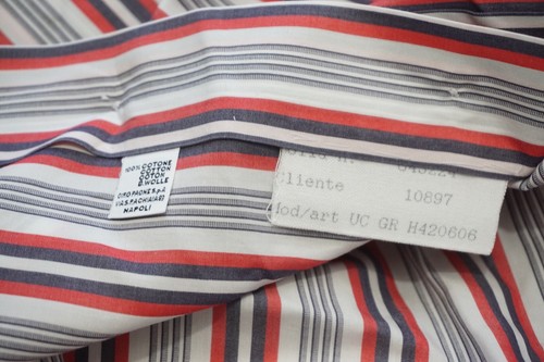 Kiton Su Misura White Red Blue Striped Plaid Cotton Spread Dress Shirt 15.5 - Picture 4 of 6